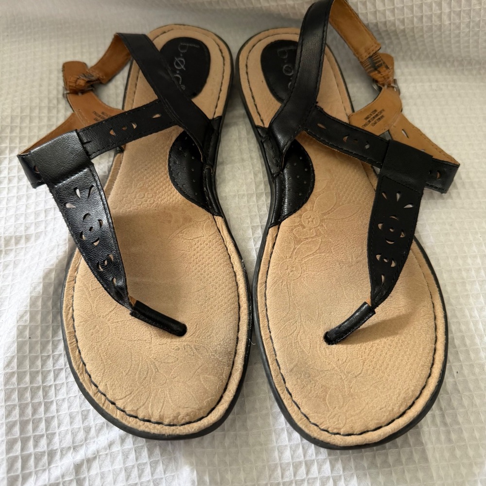 b.o.c. Born Concept Black Laser Cut Thong Sandals Womens 11M C63909 Slingback
